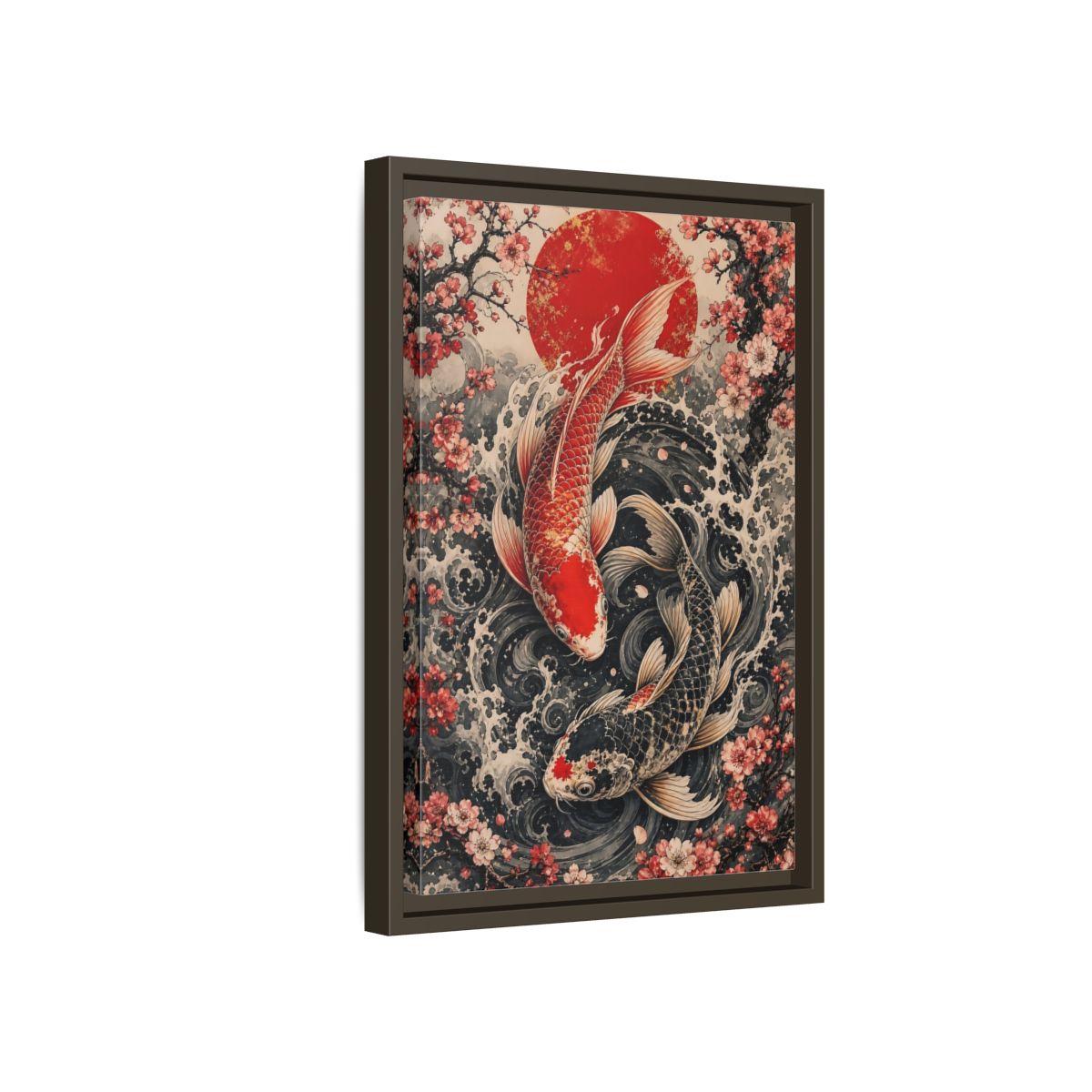 Side Mockup 5. Nature Koi Fish Red And Black Koi shown as stretched canvas wall art