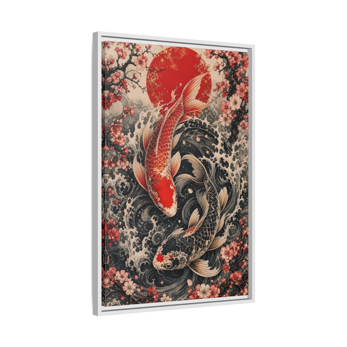 Side Mockup 10. Nature Koi Fish Red And Black Koi shown as stretched canvas wall art
