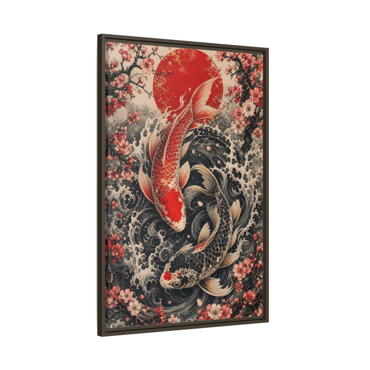 Main Mockup. Nature Koi Fish Red And Black Koi shown as stretched canvas wall art