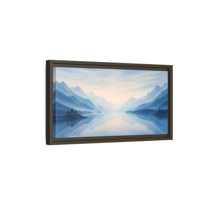 Side Mockup 7. Nature Lake Mountains Blue Misty Landscape shown as stretched canvas wall art