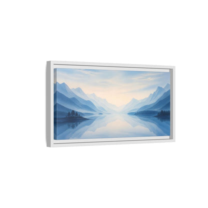 Side Mockup 6. Nature Lake Mountains Blue Misty Landscape shown as stretched canvas wall art