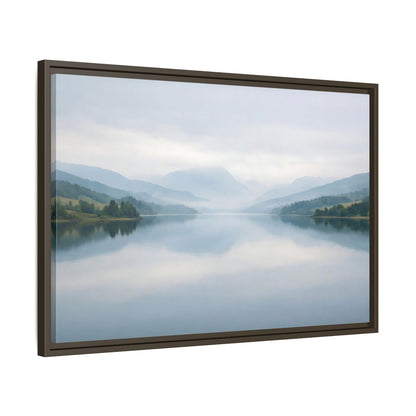 Side Mockup 11. Nature Lake Mountains Misty Blue Lake shown as stretched canvas wall art