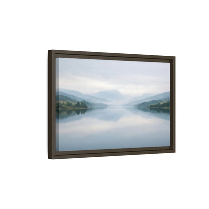 Side Mockup 5. Nature Lake Mountains Misty Blue Lake shown as stretched canvas wall art