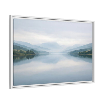 Side Mockup 10. Nature Lake Mountains Misty Blue Lake shown as stretched canvas wall art