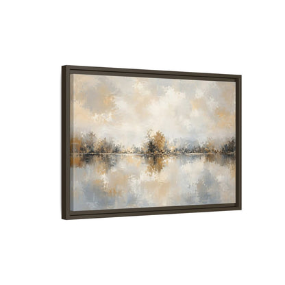 Side Mockup 2. Nature Lake Trees Neutral Tones shown as stretched canvas wall art