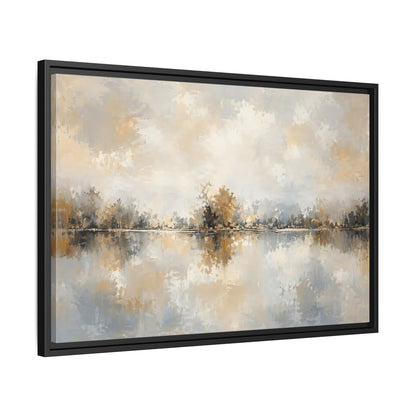 Side Mockup 14. Nature Lake Trees Neutral Tones shown as stretched canvas wall art