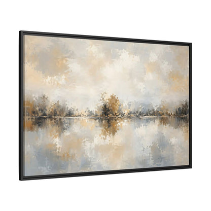 Side Mockup 12. Nature Lake Trees Neutral Tones shown as stretched canvas wall art