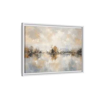 Side Mockup 1. Nature Lake Trees Neutral Tones shown as stretched canvas wall art