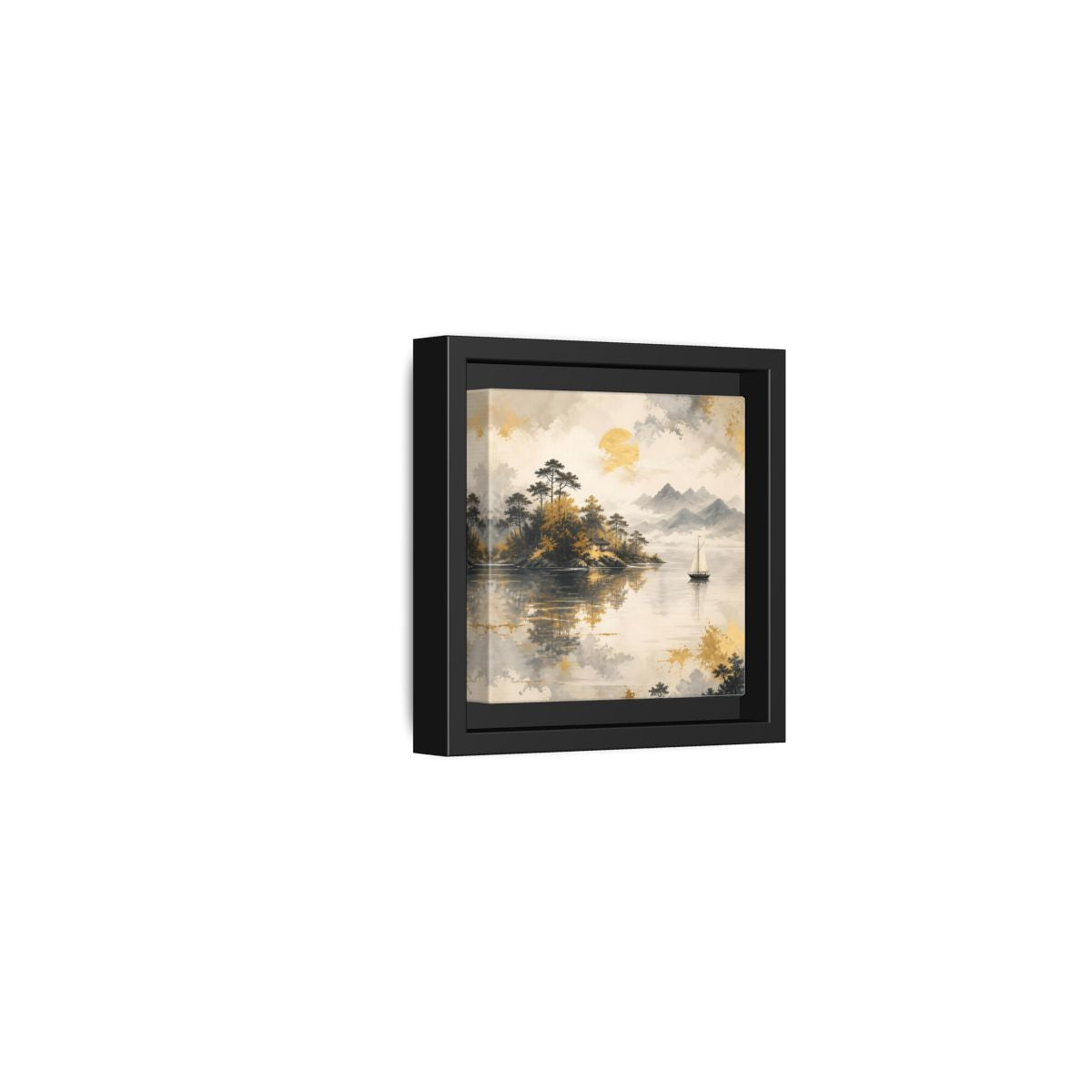 Side Mockup 24. Nature Lakeside Scene Gold Gray Lake shown as stretched canvas wall art