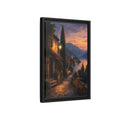 Side Mockup 6. Nature Lakeside Village Orange Blue Sunset shown as stretched canvas wall art