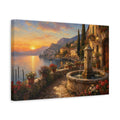 Side Mockup 4. Nature Lakeside Village Warm Lakeside Village shown as stretched canvas wall art