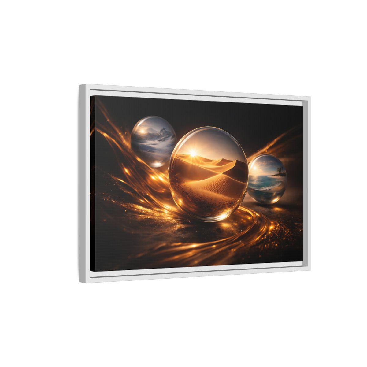 Side Mockup 1. Nature Landscape Orbs Golden Landscape Orbs shown as stretched canvas wall art