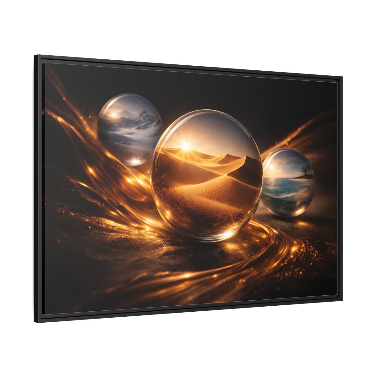 Side Mockup 12. Nature Landscape Orbs Golden Landscape Orbs shown as stretched canvas wall art