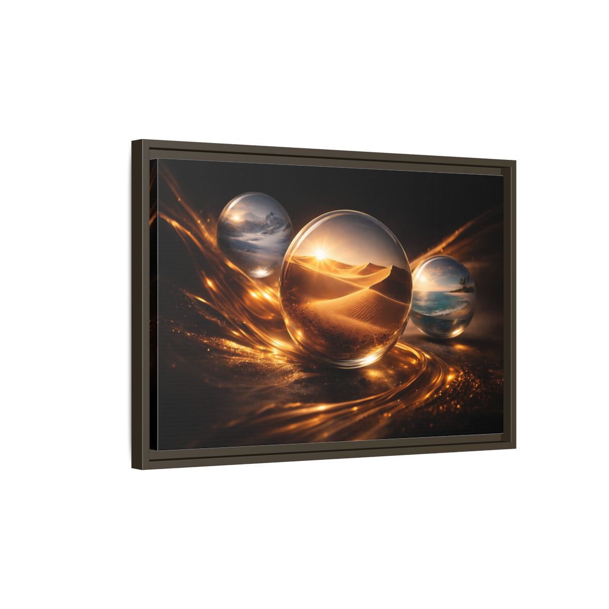 Side Mockup 2. Nature Landscape Orbs Golden Landscape Orbs shown as stretched canvas wall art