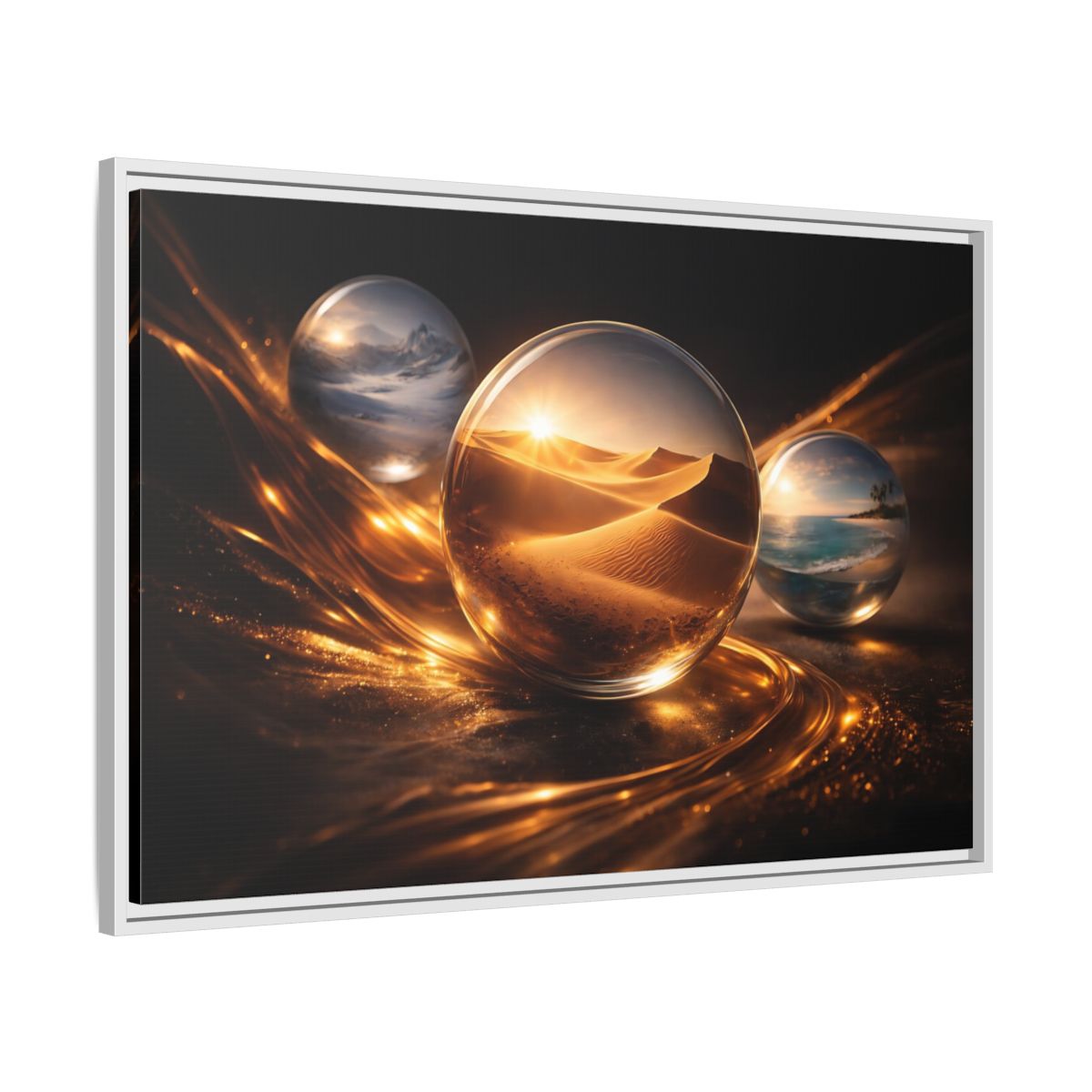 Side Mockup 9. Nature Landscape Orbs Golden Landscape Orbs shown as stretched canvas wall art