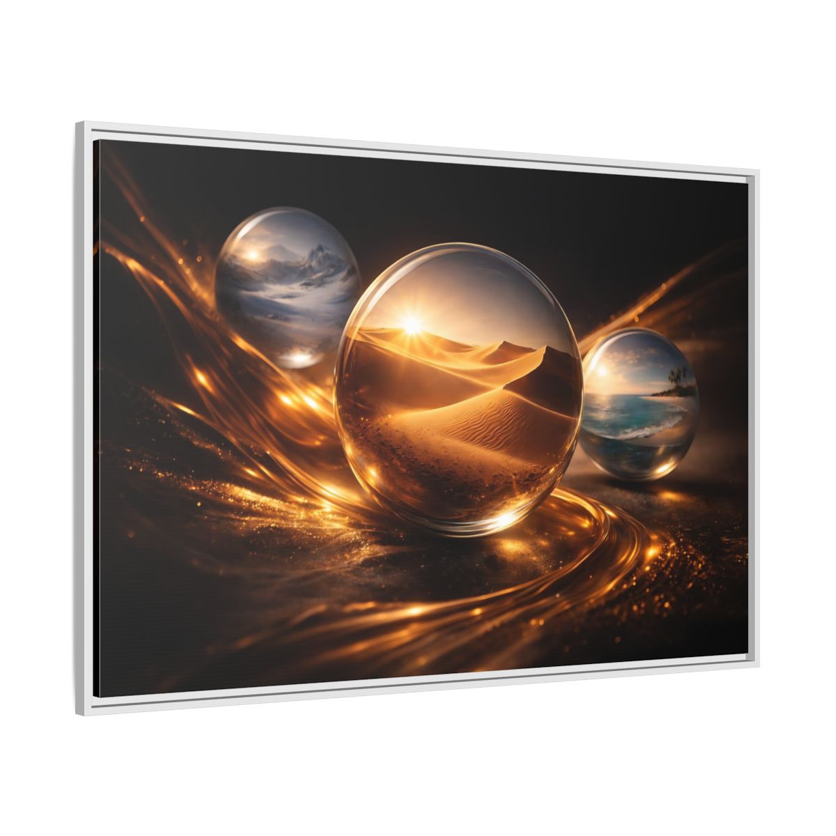 Side Mockup 7. Nature Landscape Orbs Golden Landscape Orbs shown as stretched canvas wall art