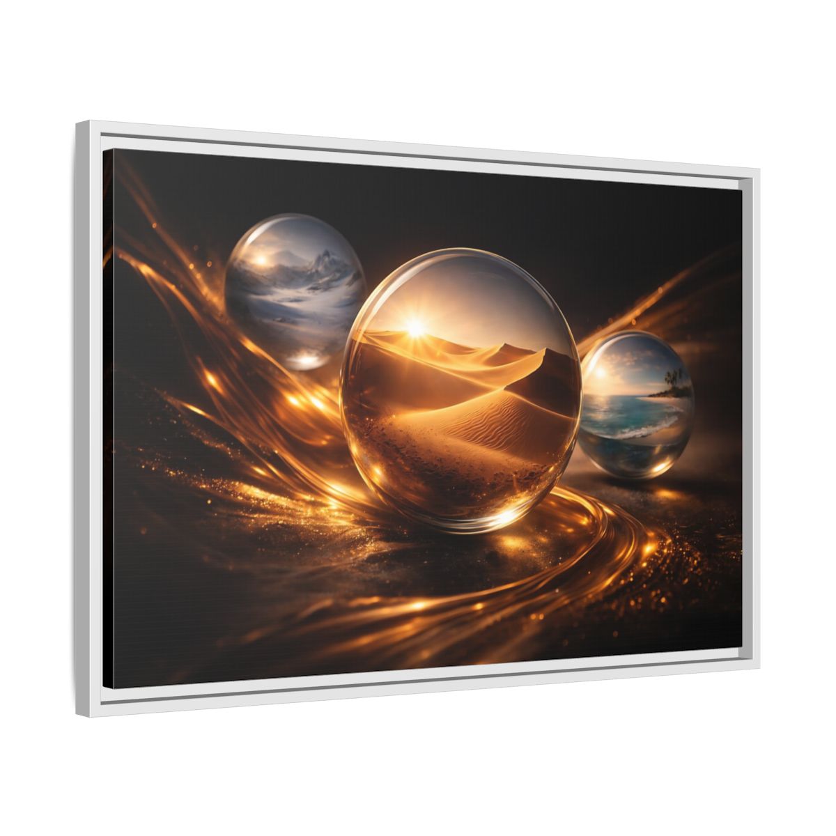 Side Mockup 10. Nature Landscape Orbs Golden Landscape Orbs shown as stretched canvas wall art