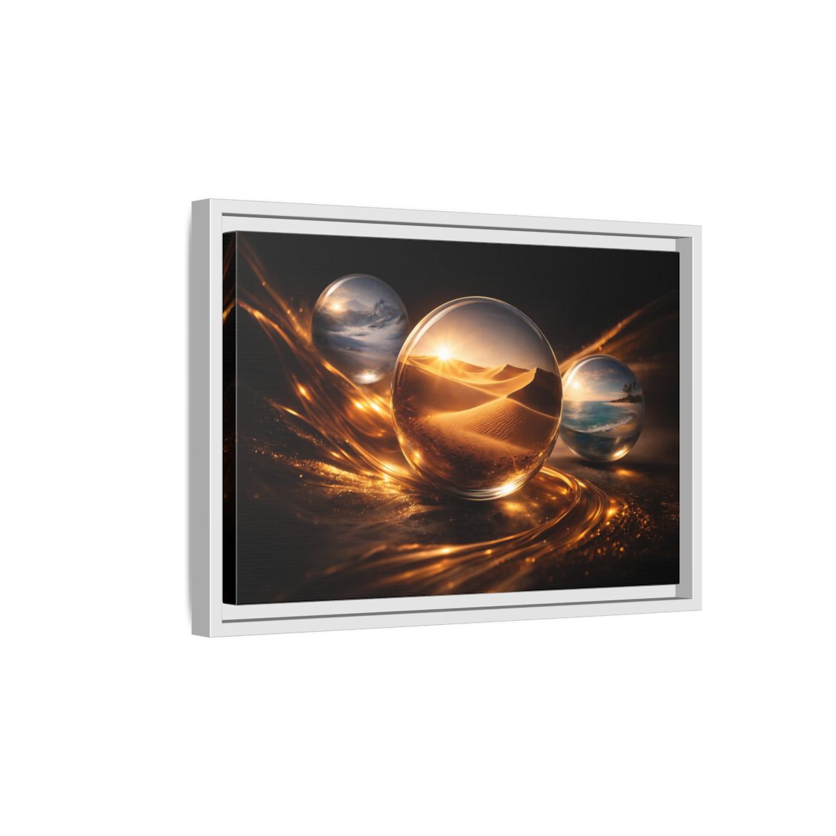 Side Mockup 4. Nature Landscape Orbs Golden Landscape Orbs shown as stretched canvas wall art