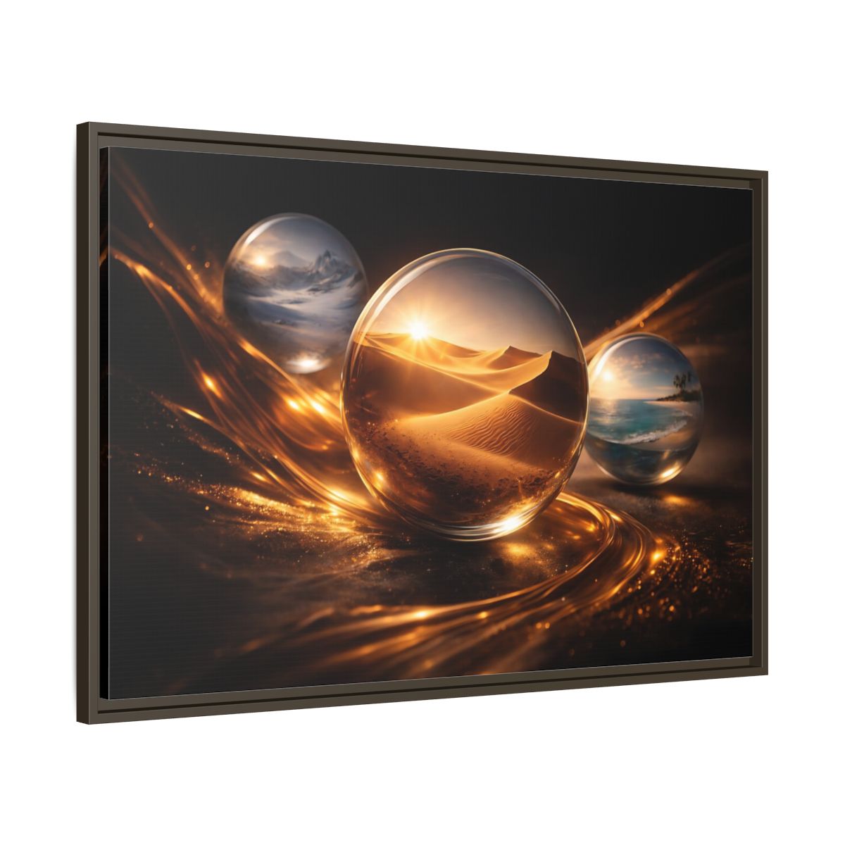 Main Mockup. Nature Landscape Orbs Golden Landscape Orbs shown as stretched canvas wall art