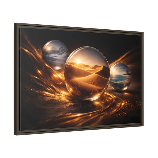Main Mockup. Nature Landscape Orbs Golden Landscape Orbs shown as stretched canvas wall art