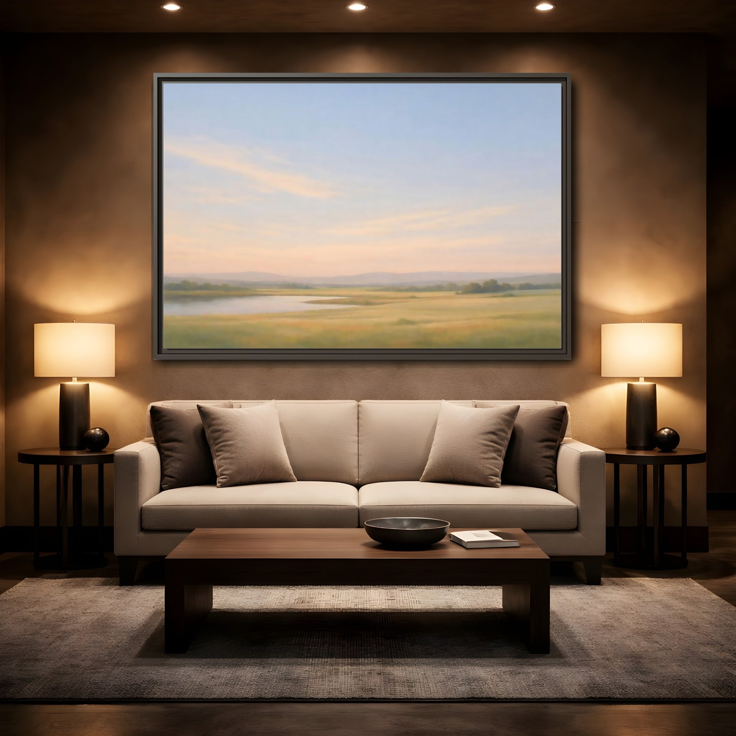 Mockup 2. Nature Landscape Pastel Landscape shown as stretched canvas wall art