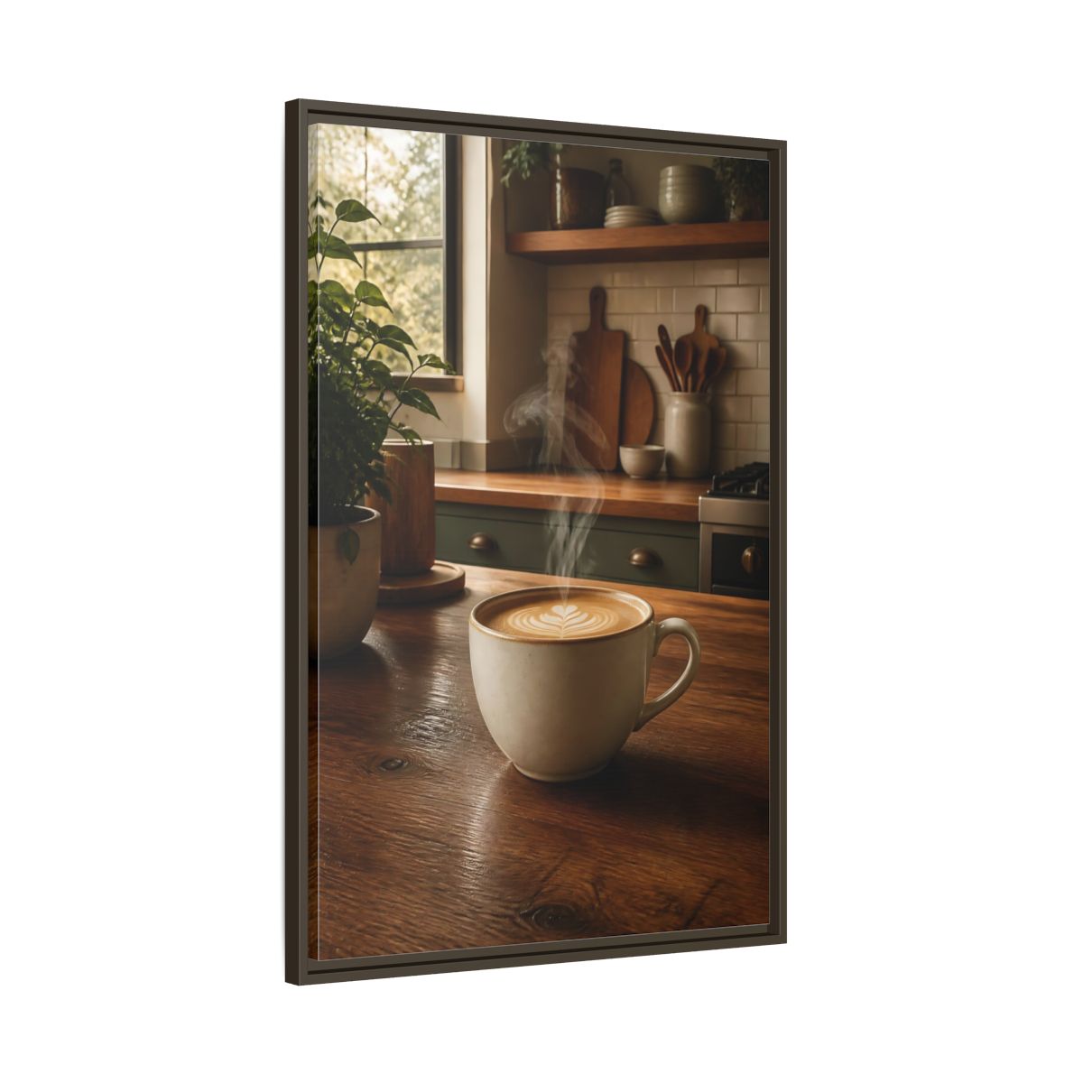 Nature Latte Coffee Kitchen Art Framed Canvas Wall Art - Breakfast Nook, Brown shown as canvas wall art