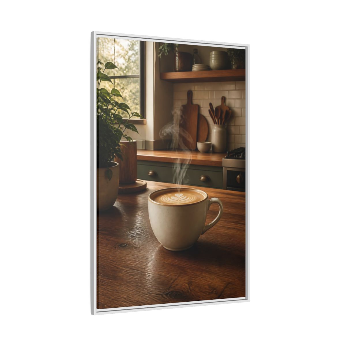 Nature Latte Coffee Kitchen Art Framed Canvas Wall Art - Breakfast Nook, Brown shown as canvas wall art