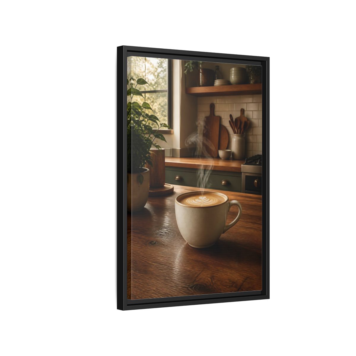 Nature Latte Coffee Kitchen Art Framed Canvas Wall Art - Breakfast Nook, Brown shown as canvas wall art