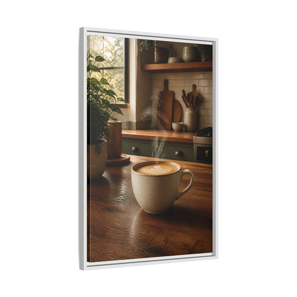 Nature Latte Coffee Kitchen Art Framed Canvas Wall Art - Breakfast Nook, Brown shown as canvas wall art