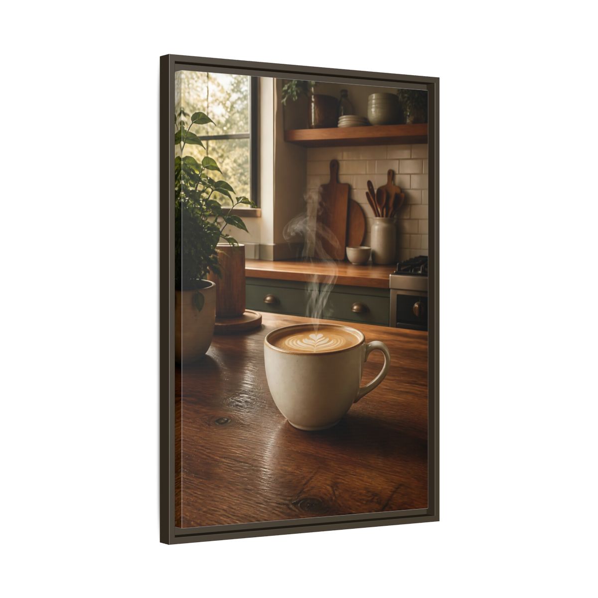 Nature Latte Coffee Kitchen Art Framed Canvas Wall Art - Breakfast Nook, Brown shown as canvas wall art