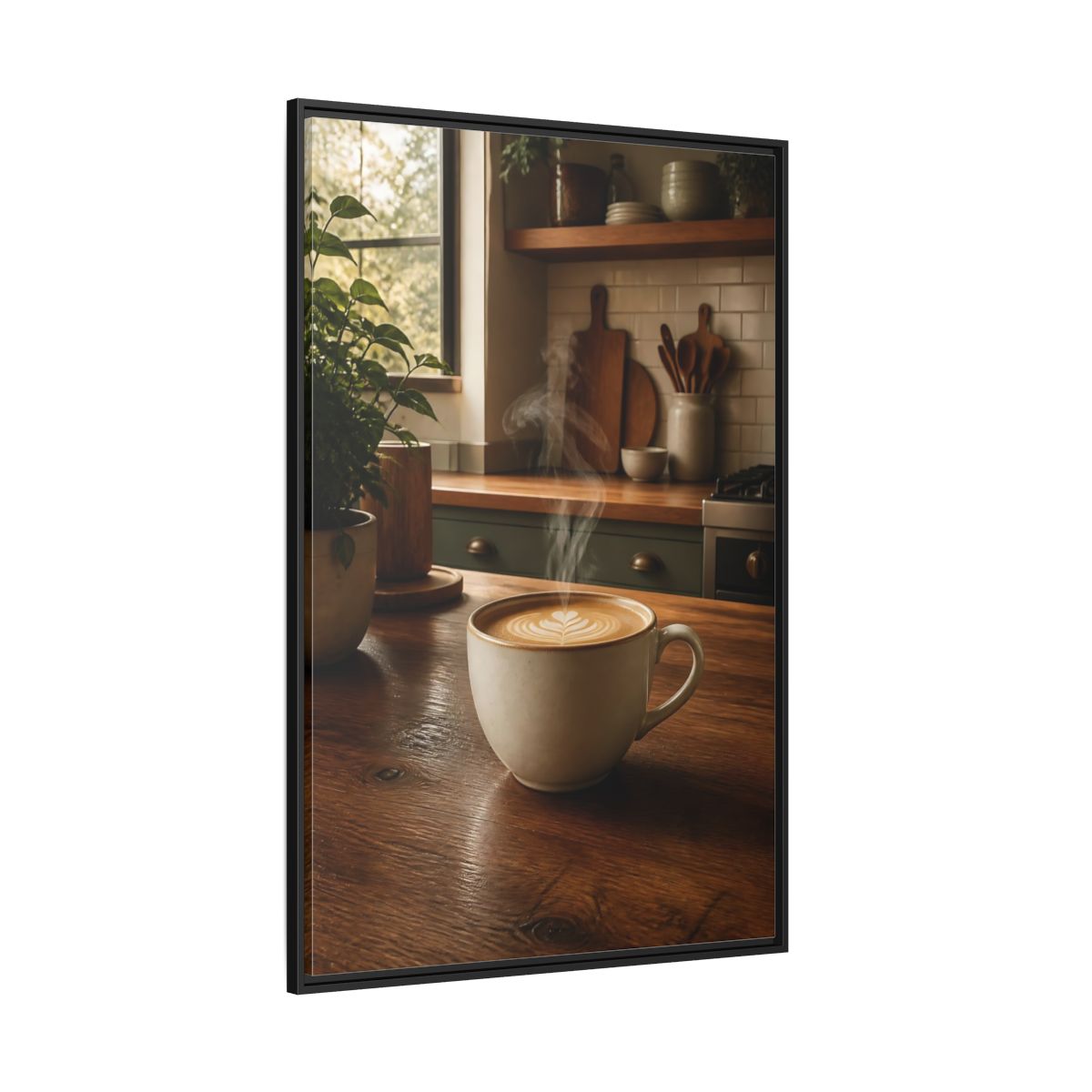Nature Latte Coffee Kitchen Art Framed Canvas Wall Art - Breakfast Nook, Brown shown as canvas wall art