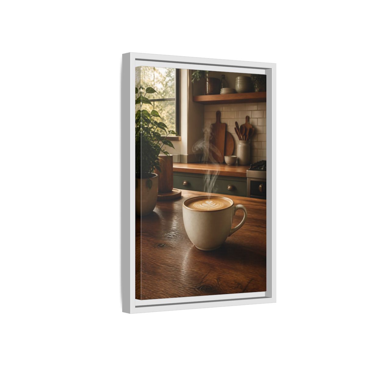 Nature Latte Coffee Kitchen Art Framed Canvas Wall Art - Breakfast Nook, Brown shown as canvas wall art