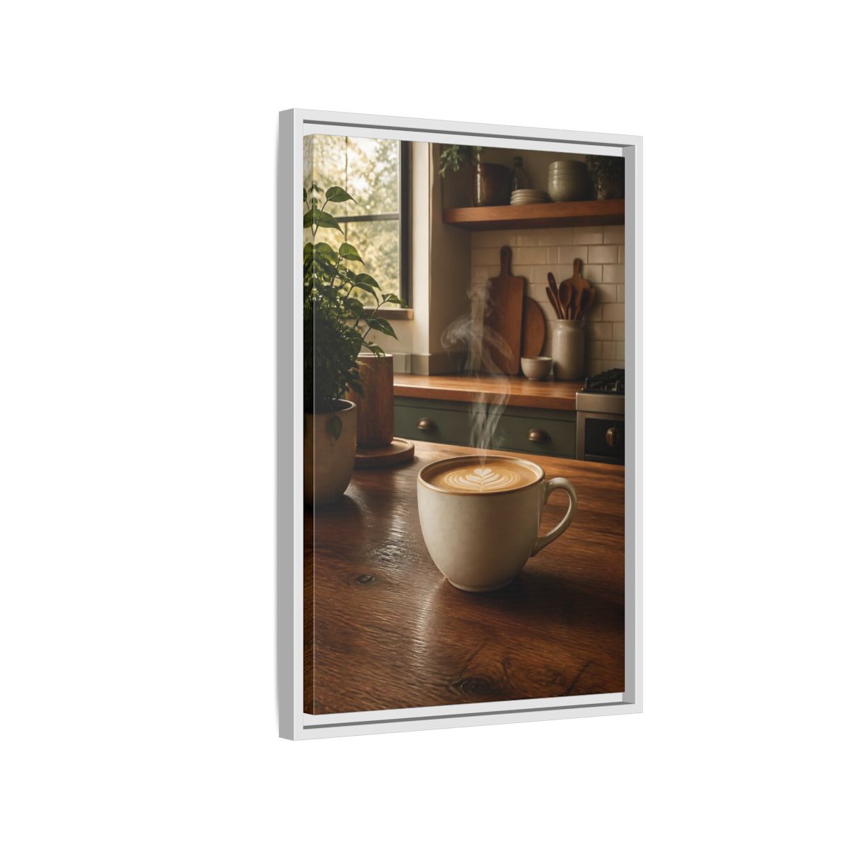 Nature Latte Coffee Kitchen Art Framed Canvas Wall Art - Breakfast Nook, Brown shown as canvas wall art