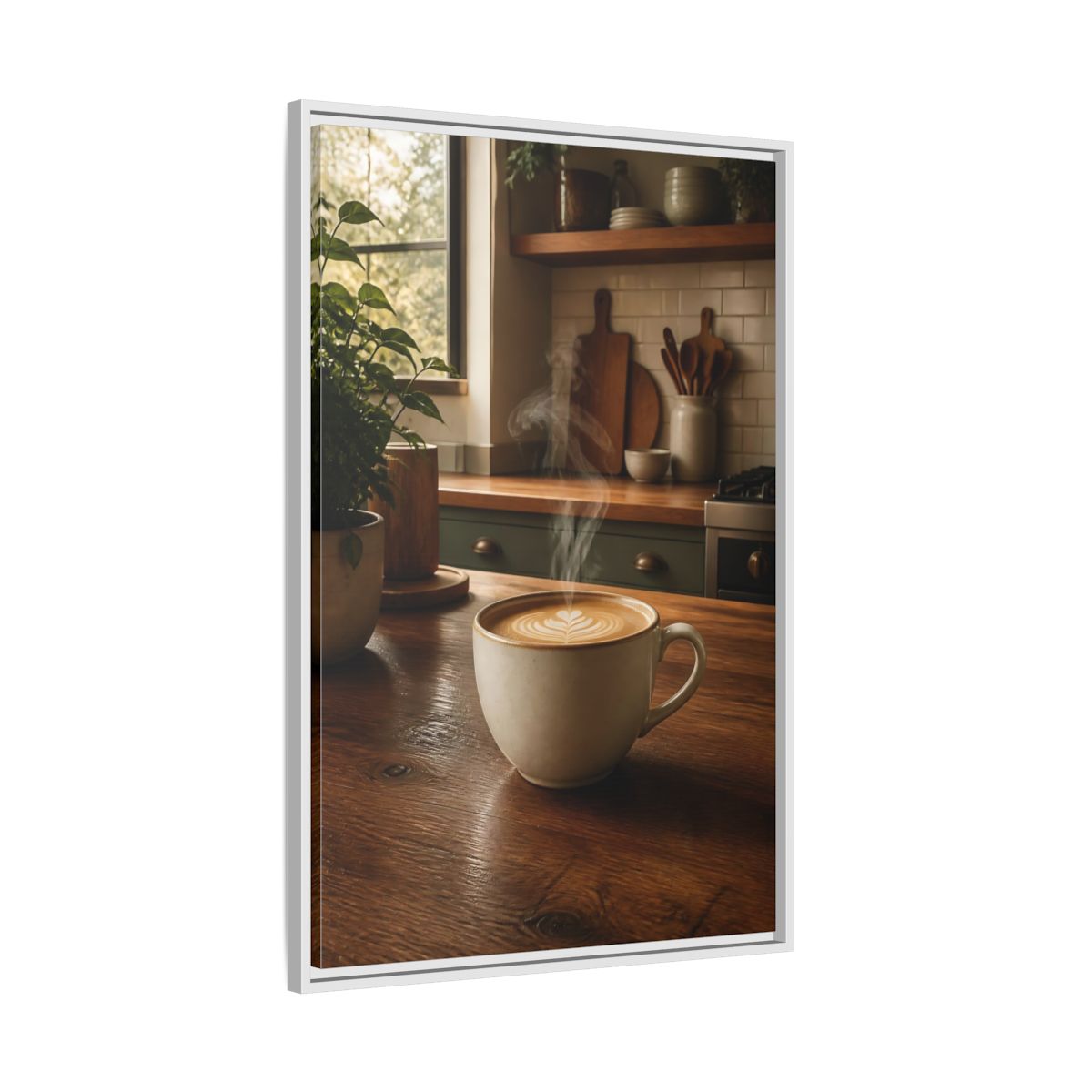 Nature Latte Coffee Kitchen Art Framed Canvas Wall Art - Breakfast Nook, Brown shown as canvas wall art