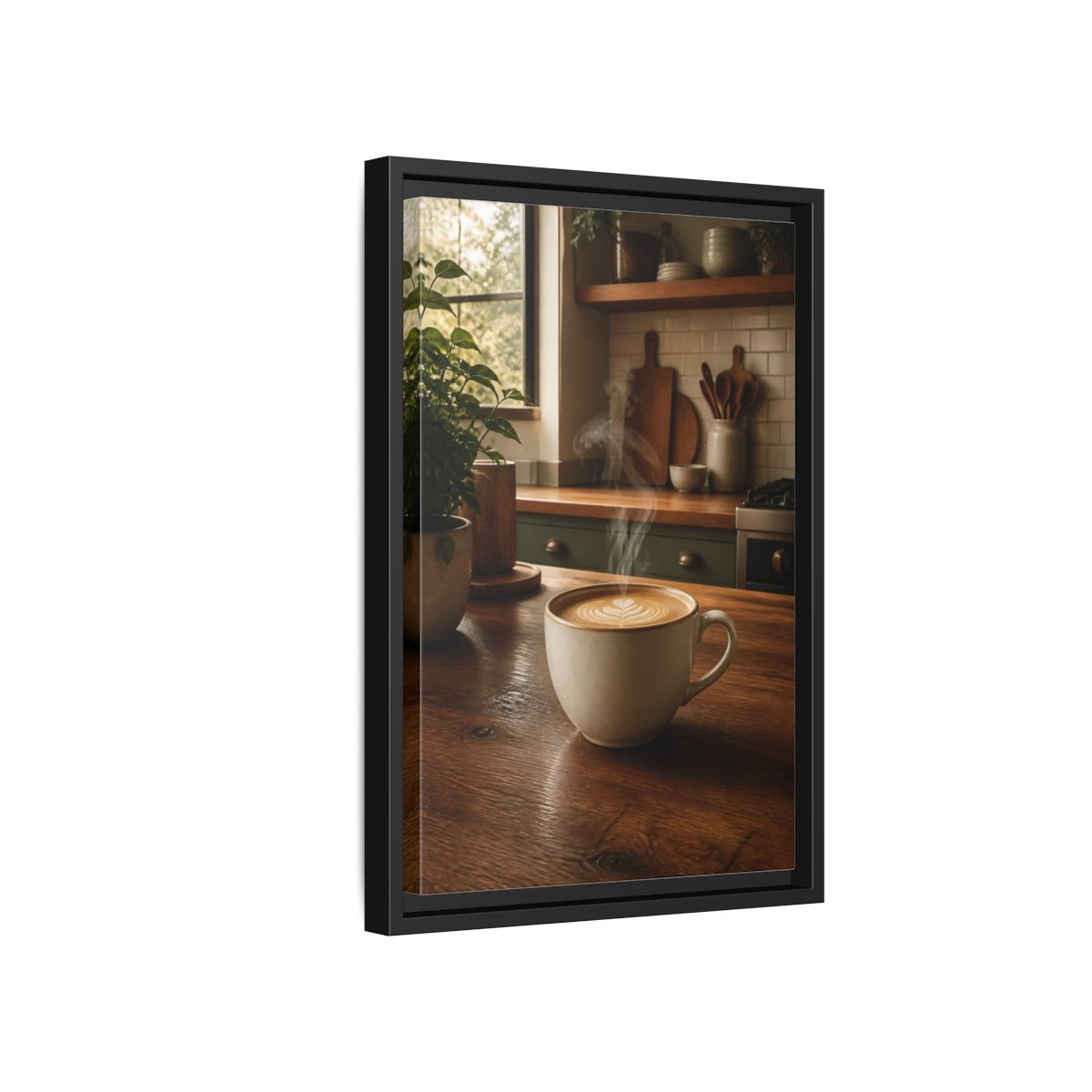 Nature Latte Coffee Kitchen Art Framed Canvas Wall Art - Breakfast Nook, Brown shown as canvas wall art