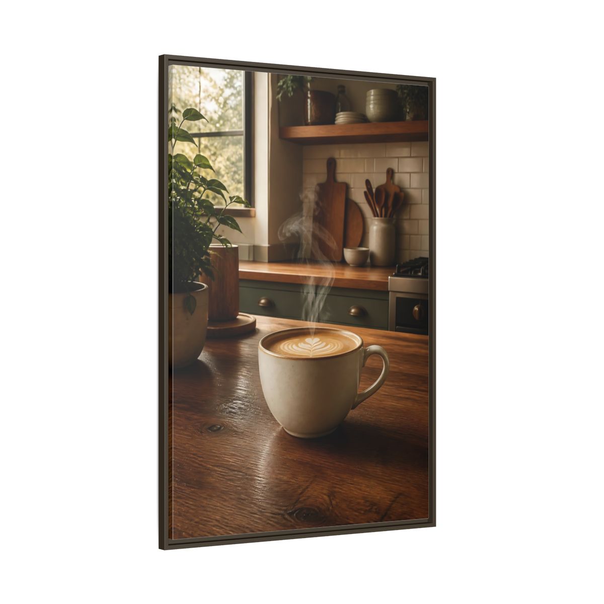 Nature Latte Coffee Kitchen Art Framed Canvas Wall Art - Breakfast Nook, Brown shown as canvas wall art