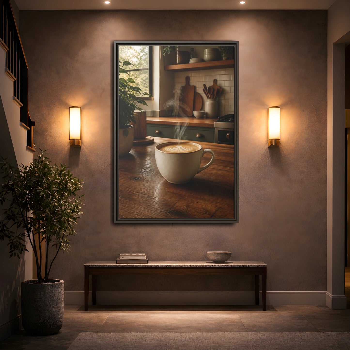 Nature Latte Coffee Kitchen Art Framed Canvas Wall Art - Breakfast Nook, Brown shown as canvas wall art