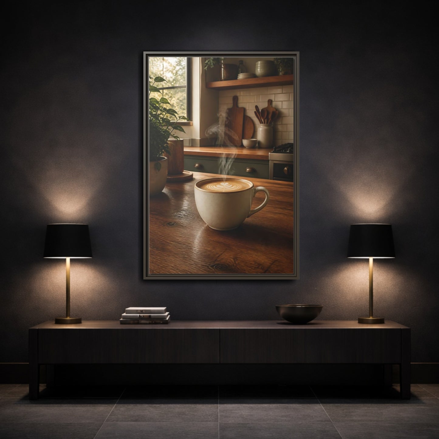 Nature Latte Coffee Kitchen Art Framed Canvas Wall Art - Breakfast Nook, Brown shown as canvas wall art