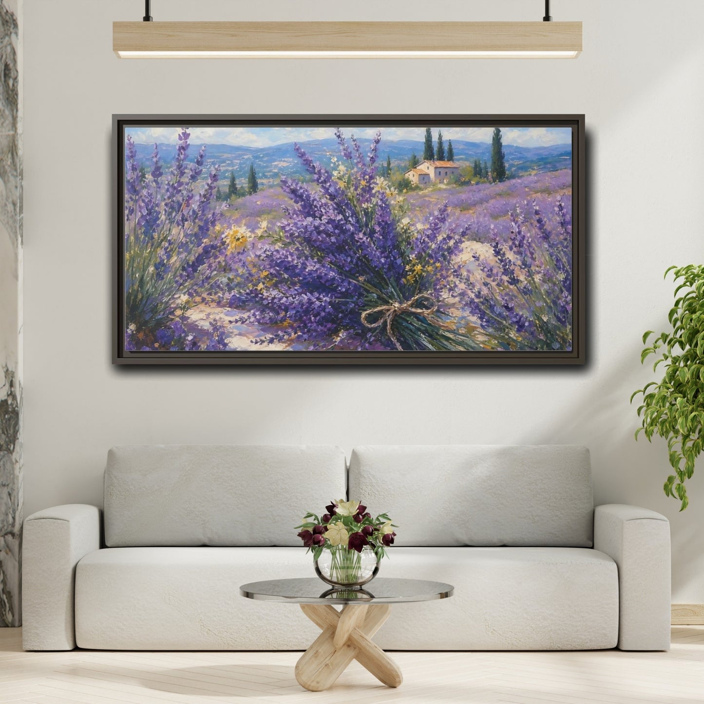Mockup 2. Nature Lavender Field Lavender Fields Purple shown as stretched canvas wall art