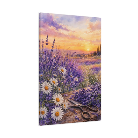 Main Mockup. Nature Lavender Field Lavender Sunset shown as stretched canvas wall art