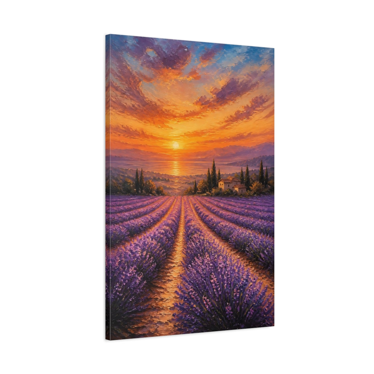 Main Mockup. Nature Lavender Field Lavender Sunset shown as stretched canvas wall art