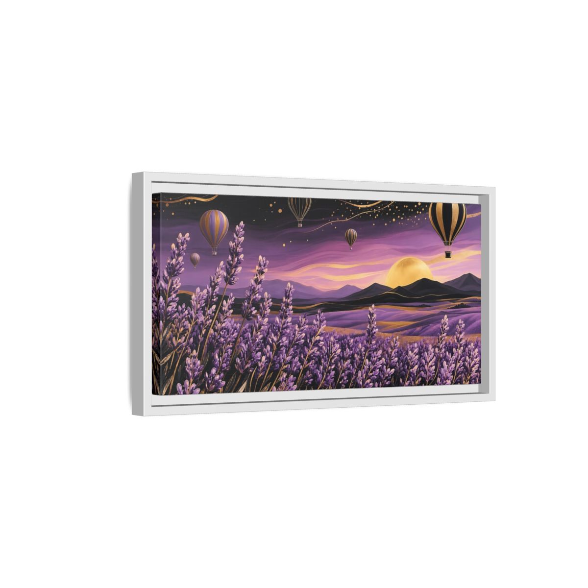 Side Mockup 6. Nature Lavender Field Purple And Gold Landscape shown as stretched canvas wall art