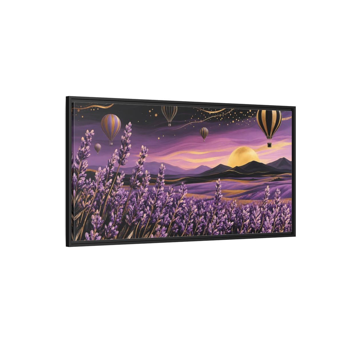 Side Mockup 5. Nature Lavender Field Purple And Gold Landscape shown as stretched canvas wall art