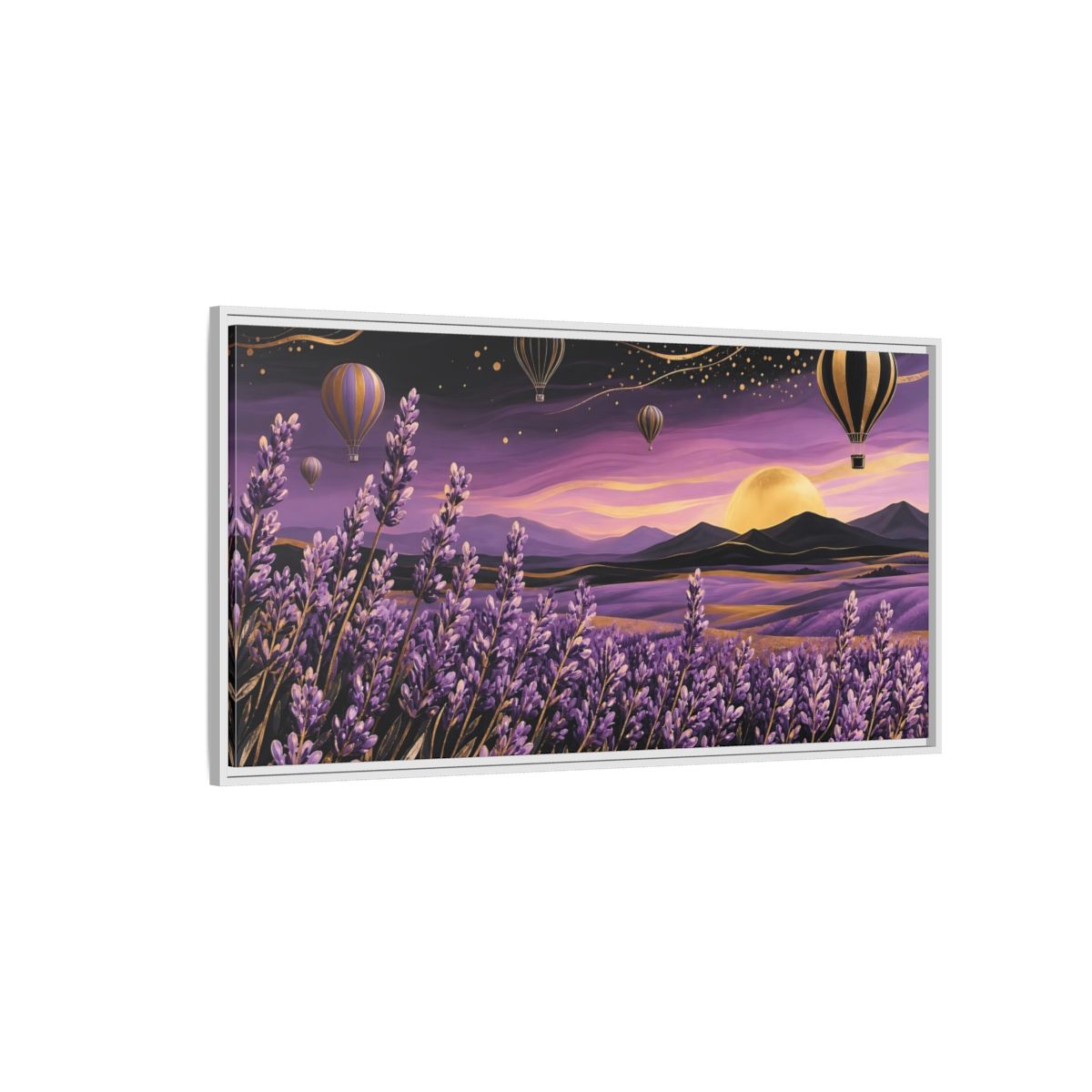Side Mockup 3. Nature Lavender Field Purple And Gold Landscape shown as stretched canvas wall art