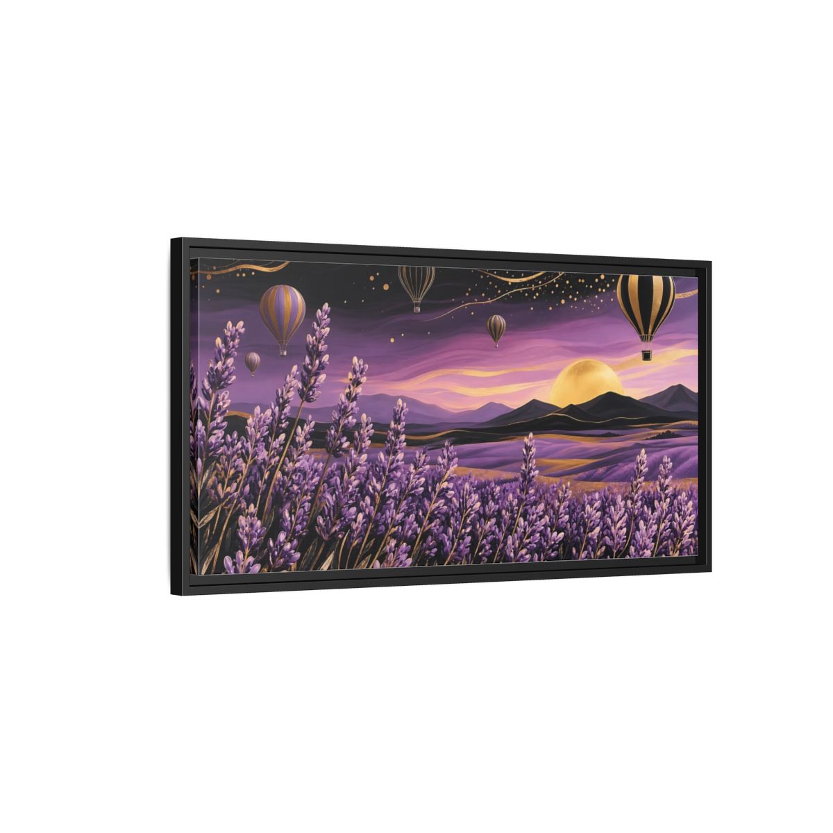 Side Mockup 2. Nature Lavender Field Purple And Gold Landscape shown as stretched canvas wall art