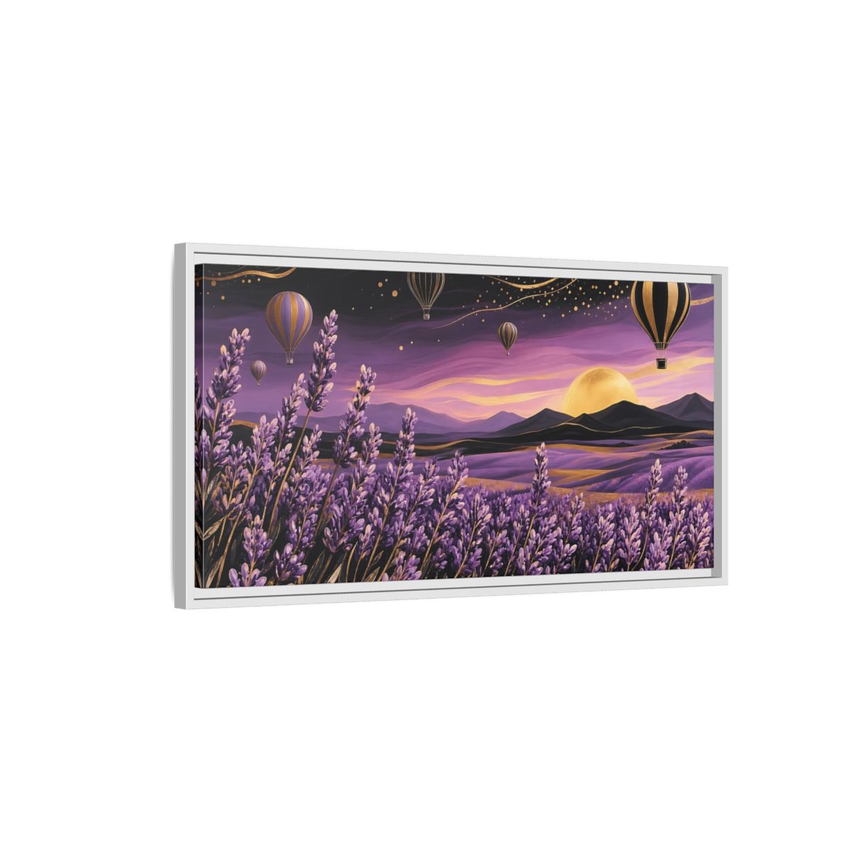 Side Mockup 1. Nature Lavender Field Purple And Gold Landscape shown as stretched canvas wall art