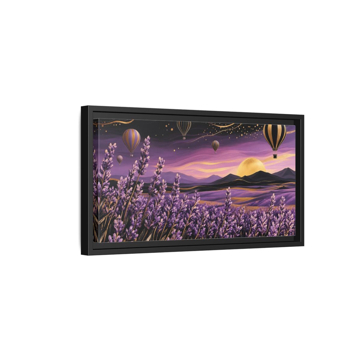 Side Mockup 8. Nature Lavender Field Purple And Gold Landscape shown as stretched canvas wall art