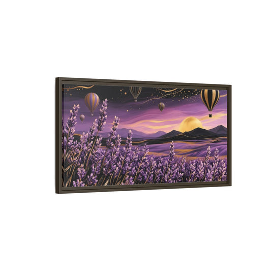 Main Mockup. Nature Lavender Field Purple And Gold Landscape shown as stretched canvas wall art