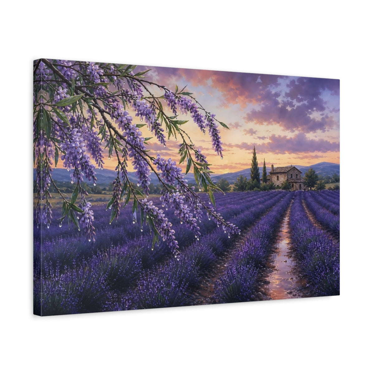 Side Mockup 3. Nature Lavender Field Purple Lavender Field shown as stretched canvas wall art