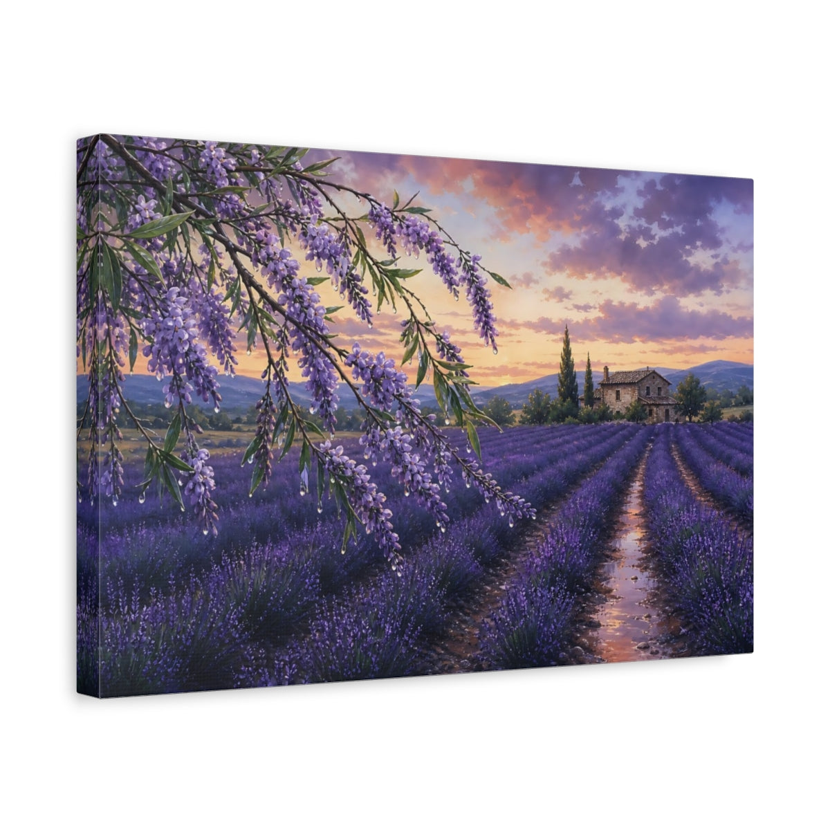 Side Mockup 4. Nature Lavender Field Purple Lavender Field shown as stretched canvas wall art